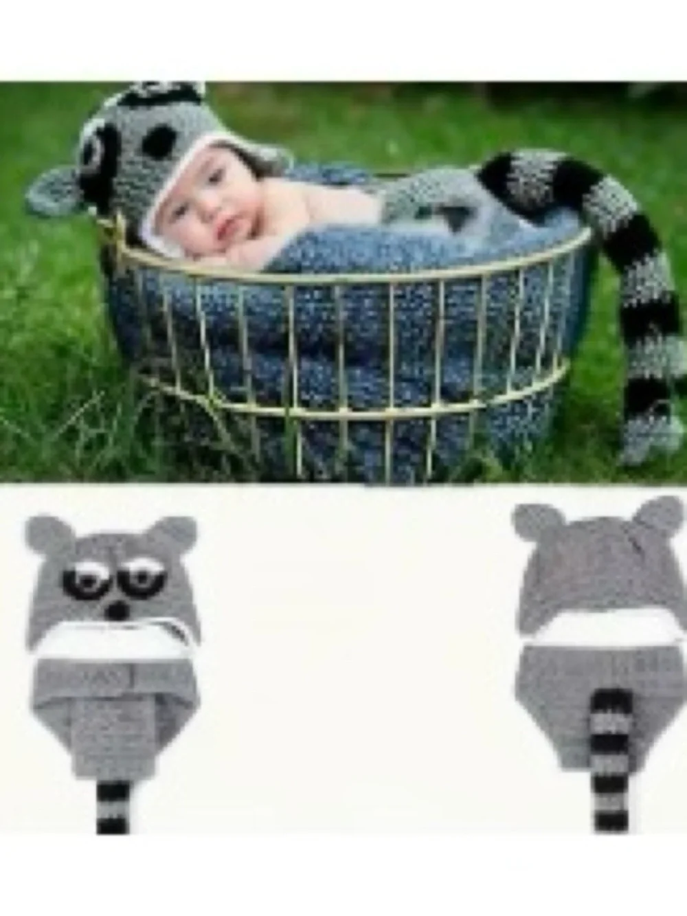 Gray Raccoon Knit Baby Hat with Tail - Kids Accessories